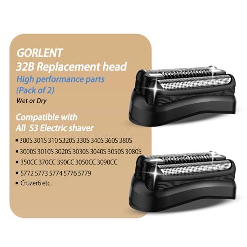 2 Pcs Series 3 Pro Replacement Head for Branus All S3 Shavers 3040s 3010s 310s 3000s 3050cc 3080s, Foil and Cutter Blades for a Close and Smooth - size: 32B - 2Pack