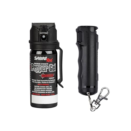 SABRE Crossfire Pepper Gel - 360° Spray for Defense at Any Angle, Maximum Strength Police-Grade OC Pepper Spray with UV Marking Dye, 20‑Foot Tactical Range, Fast Flip Top Safety, Belt Clip, 1.5 fl oz - color: Black Pepper Gel and Flip Top Pepper Gel 1 Pac