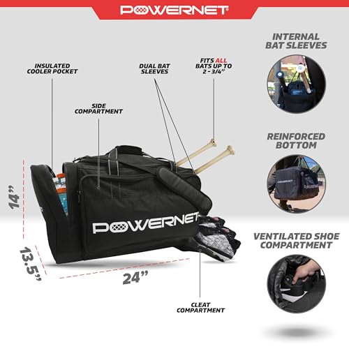 PowerNet Pro Duffle Bag, Softball Baseball Bag, Baseball Gear Bag, Baseball Bat Bag with Internal Bat Sleeves, Baseball Bags with Padded Strap & Pockets - style: Pro Duffle Bag