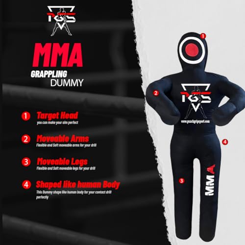 MMA Grappling Dummy Brazilian JIU Jitsu BJJ Punching Bag for Self Defense Wrestling Judo Karate Boxing Throwing Submission Standing Position - UNFILLED - color: Full Black, size: 6FT / 70"