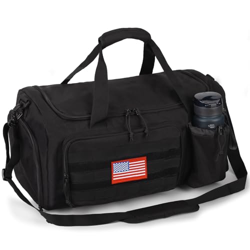 Tactical Gym Bag for Men, 60L Duffle Bag with Shoes Compartment for Travel - color: Black, size: Large