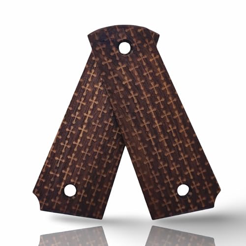 Art Series 1911 Pistol Grips – Handcrafted Walnut Wood Panels with Unique Engraved Designs | Oil Finish | Fits Full-Size 1911 Clones - color: Cross Texture