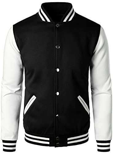 HOOD CREW Man’s Varsity Jacket Cotton Blend Letterman Jackets - color: Black, size: XX-Large