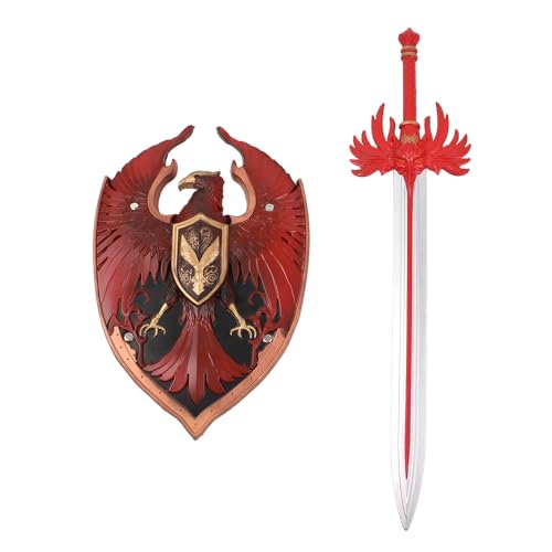 Flexible Foam 23.5" Sword and Shield Play Set Cosplay Combat Prop LARP Party Accessories Dragon Bird Tortoise Knights - color: Red