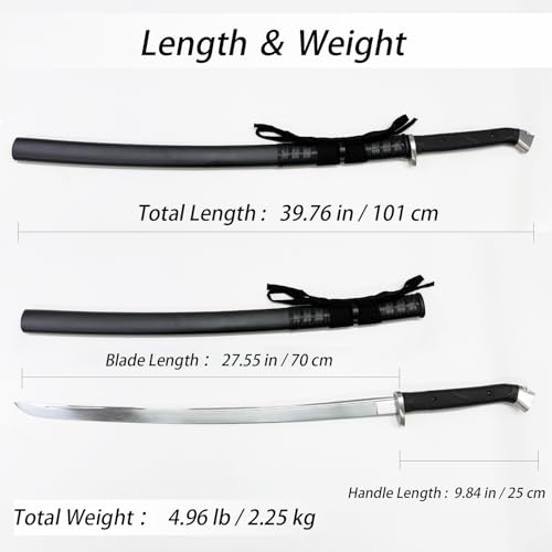 Tactical Katana Sword | 1060 High Carbon Steel Heat-Treated Full Tang Blade | TPR Shock-Absorption Handle | Sharp Blade Real Sword for Collection