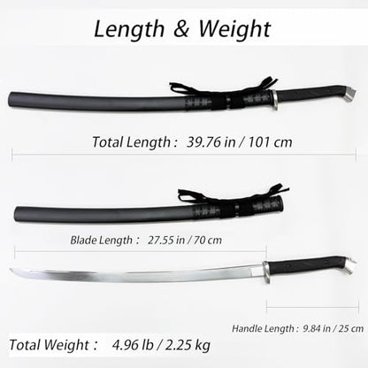 Tactical Katana Sword | 1060 High Carbon Steel Heat-Treated Full Tang Blade | TPR Shock-Absorption Handle | Sharp Blade Real Sword for Collection