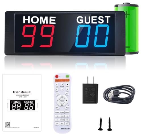 YZ LED Portable Digital Scoreboard, Tabletop Electronic Scoreboard with Remote, Score Keeper for Games Cornhole/Basketball/Ping Pong/Baseball/Tennis/Volleyball Indoor Outdoor - style: Rechargeable(red&blue)