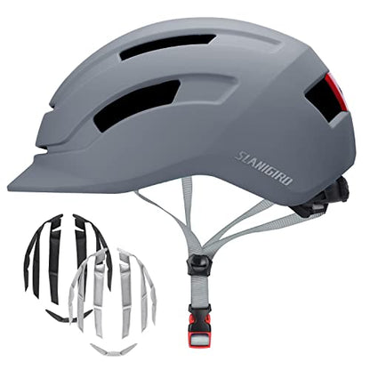 Adult Urban Bike Helmet - Adjustable Fit System & Integrated Taillight for Men Women - color: Matte Gray, size: Medium (55-58 cm)