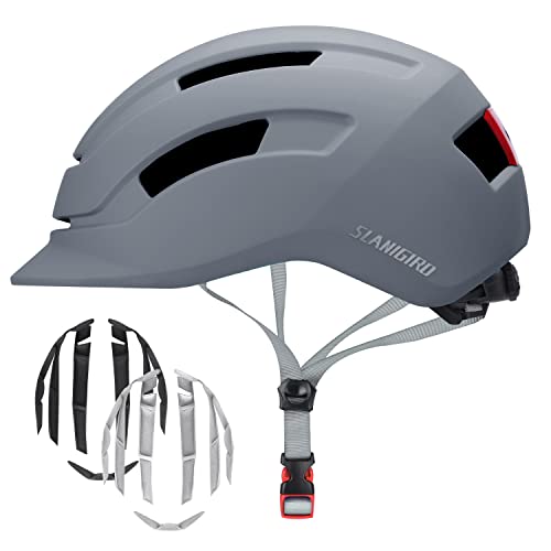 Adult Urban Bike Helmet - Adjustable Fit System & Integrated Taillight for Men Women - color: Matte Gray, size: Medium (55-58 cm)