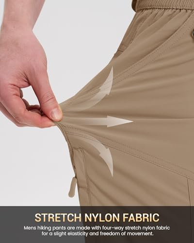CNBQDD Mens Hiking Pants Quick Dry Water Resistant Lightweight Nylon Cargo Pants Breathable Work Travel Pants with 6 Pockets - color: Khaki, size: 42W x 32L