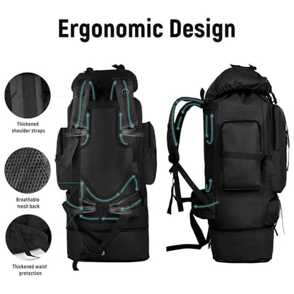 JUMAHE 100L Hiking Backpack for Men - Rucksack Molle Military Tactical Waterproof Lightweight Camping Backpack 3 Day Assault Pack for Travel, Climbing, Backpacking - color: 100l Black - Expandable, style: Hiking Backpack 3077