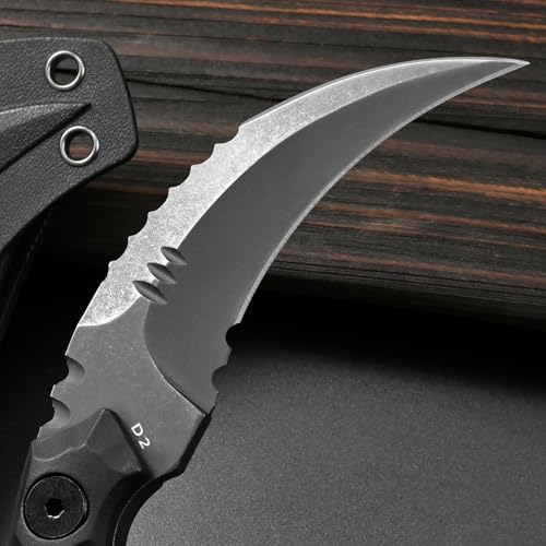 Gtkii GTK691 Fixed Blade Knife D2 Steel Blade Nylon Fiberglass Handle with Kydex Sheath for Outdoor Camping Hunting Hiking Survival EDC Tool(Black) - color: black