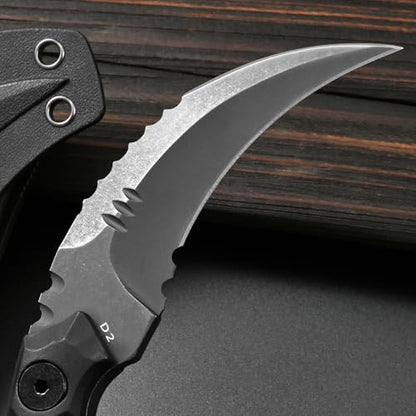 Gtkii GTK691 Fixed Blade Knife D2 Steel Blade Nylon Fiberglass Handle with Kydex Sheath for Outdoor Camping Hunting Hiking Survival EDC Tool(Black) - color: black