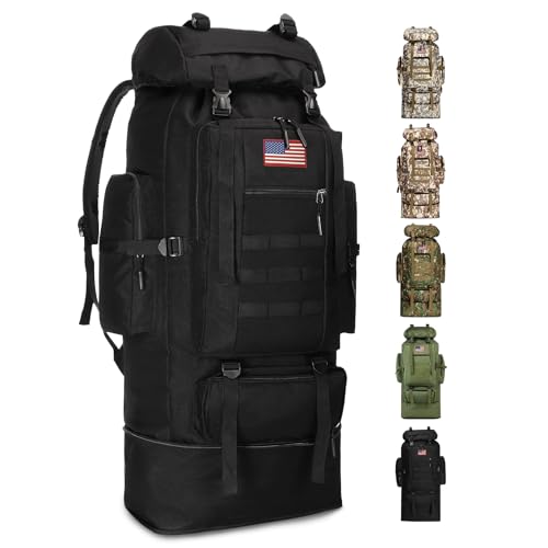 JUMAHE 100L Hiking Backpack for Men - Rucksack Molle Military Tactical Waterproof Lightweight Camping Backpack 3 Day Assault Pack for Travel, Climbing, Backpacking - color: 100l Black - Expandable, style: Hiking Backpack 3077