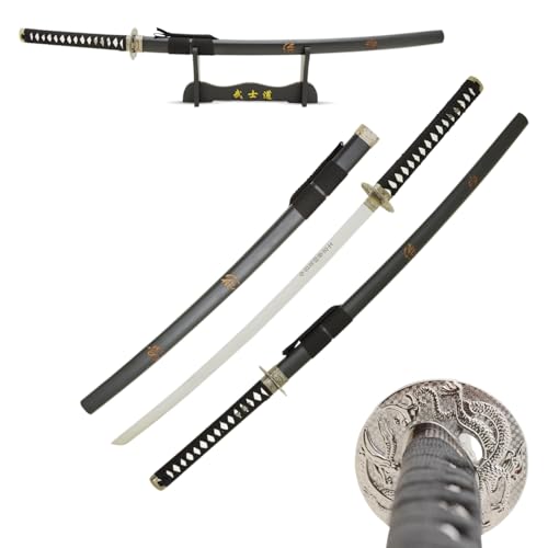 MASTER USA - Hand Carved Katana Sword with Samurai Bushido Code on Scabbard, 1045 Steel, 41.5 Inches Overall, Includes Display Stand - color: Sword of Spirit