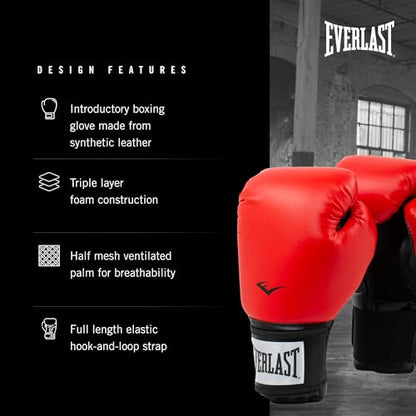 Everlast Prostyle 2 Boxing Gloves, Entry Level Training Gloves for Men and Women, Secure Fit Hook and Loop Closure & Ventilation, Heavy Bag & Speedbag Training - color: Red, size: 14 oz