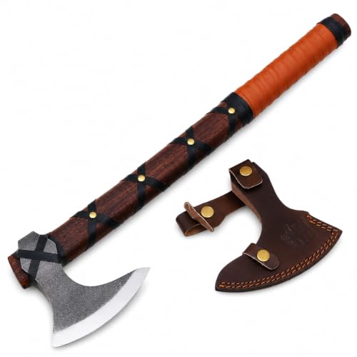 SHINY CRAFTS® Handcrafted Viking Axe – Engraved Nordic Blade with Wooden Handle Unique Gift for Men, Collectors, Cosplay, and Medieval Decor (Brown-SCA-15) - color: Brown-SCA-15