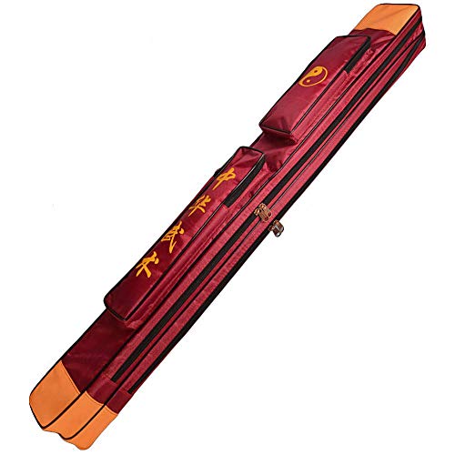 Waterproof Kung Fu Tai Chi Sword Case Double Layer Carrying Bag - color: wine+yellow