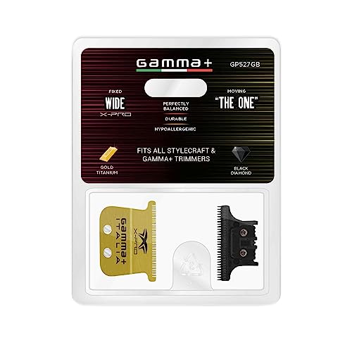 GAMMA+ Hair Trimmer Fixed Moving Blade Replacement Professional Grade - style: X-Pro Wide Gold Titanium - THE ONE Black Diamond