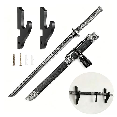 Japanese Katana, Hand Forged Full Tang Sword Unsharpened with Dragon Carving for Iaido Kendo, Collection & Gift for Adults