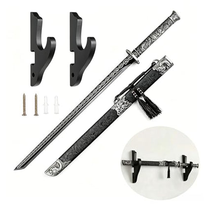 Japanese Katana, Hand Forged Full Tang Sword Unsharpened with Dragon Carving for Iaido Kendo, Collection & Gift for Adults