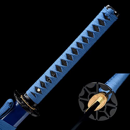 Traditional Heat/Clay Tempered Hand Forged Katana Sword | Real 1060/1095 T10 High Carbon Steel Sharp Full Tang Katanas | Practical Authentic Japanese Samurai Swords - color: Iron Tsuba