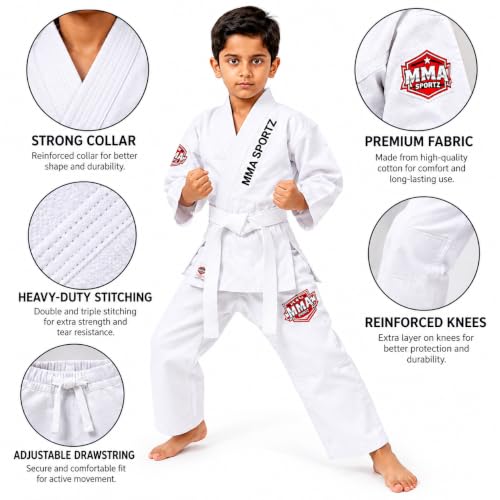 Jiu Jitsu Gi for Kids & Teens – Lightweight Martial Arts Training Suit | 100% Cotton-Poly Blend | Free White Belt - color: White, size: M-0