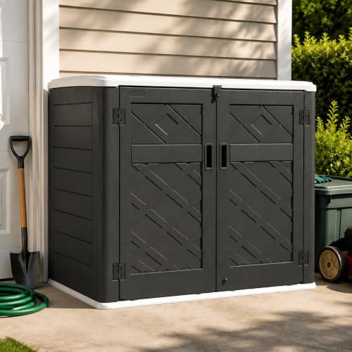 ADDOK Outdoor Storage Cabinet, 48 Cu.Ft Horizontal Resin Storage Shed - color: Black, size: 48 Cu.Ft