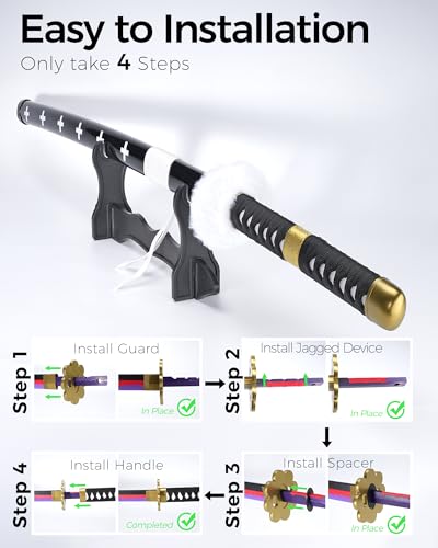 Cold Blade Katana Sword - 41 inches Katana Replica with Holster Belt and Display Stand - Sword with Authentic Design - color: J-Trafalgar Law Black