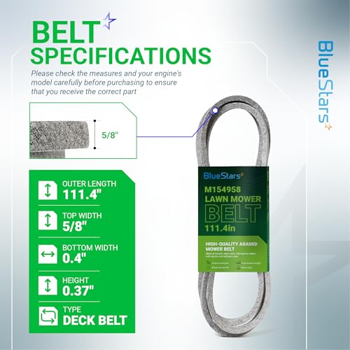 BlueStars M154958 Mower Deck Belt | Aramid Cord | 111.4" x 5/8" - size: M154958, style: Aramid Cord