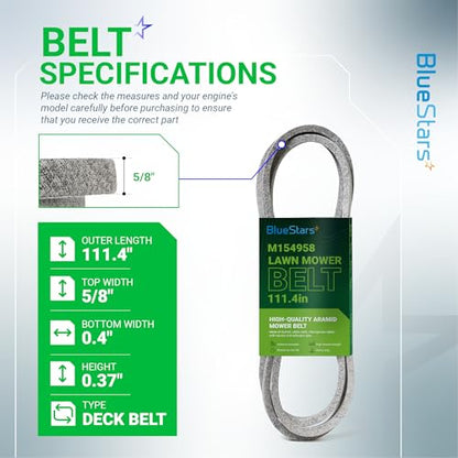 BlueStars M154958 Mower Deck Belt | Aramid Cord | 111.4" x 5/8" - size: M154958, style: Aramid Cord