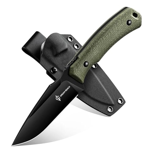 Dream Reach Fixed Blade Knife - D2 Steel Tactical Knife with Ergonomic Full Tang Handle and Adjustable Sheath for Outdoor Camping Survival Gift for Men Women Green - size: 4.02 inches