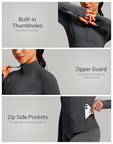 G Gradual Women's Workout Jackets Extended Waist Length Slim Full Zip 4 Pockets Athletic Jacket Spring Running Yoga Clothes - color: Dark Grey, size: XX-Large