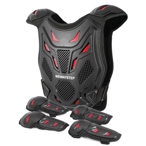 Kids Dirt Bike Gear, Motocross Adjustable Armor Body Guard Vest Suit (Red) - color: Red