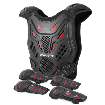 Kids Dirt Bike Gear, Motocross Adjustable Armor Body Guard Vest Suit (Red) - color: Red