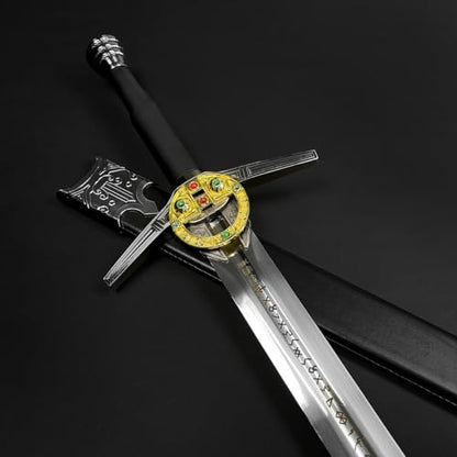 Medieval Fantasy Sword Replica The Witcher Sword Blade w/Faux Leather Handle - Steel Swords w/Wooden Scabbard - The Knight Sword for Collection, LARP, Cosplay & Gifts - style: Steel 2