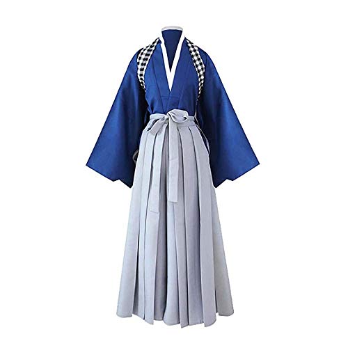 DJF Men's Kendo Hakama Aikido Japanese Samurai Costume Judo Martial Arts Uniform - color: Blue, size: Medium