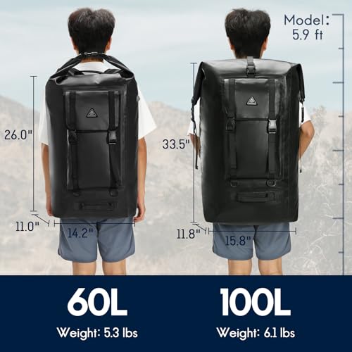 Haimont Large Waterproof Roll Top Dry Backpack 100L, Black - color: Black, size: 100L