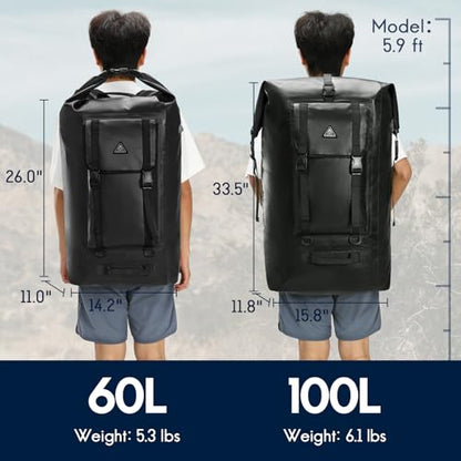 Haimont Large Waterproof Roll Top Dry Backpack 100L, Black - color: Black, size: 100L