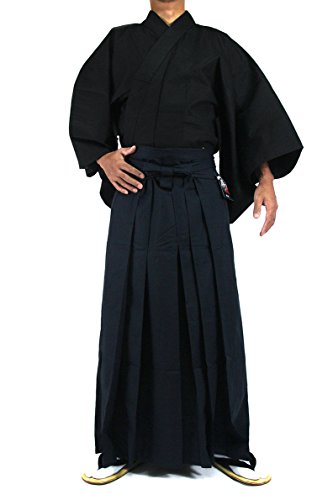 Edoten Japanese Samurai Hakama Uniform - color: Bk-navy, size: Medium