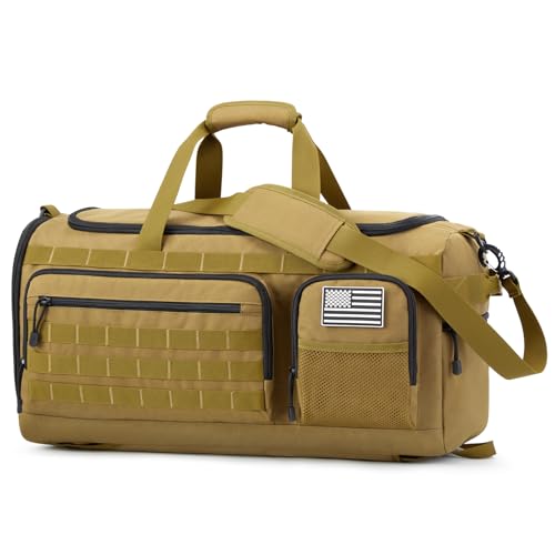 G4Free 3-in-1 Duffle Bag Travel Gym Sports, Large Tactical Duffel Backpack - color: Khaki