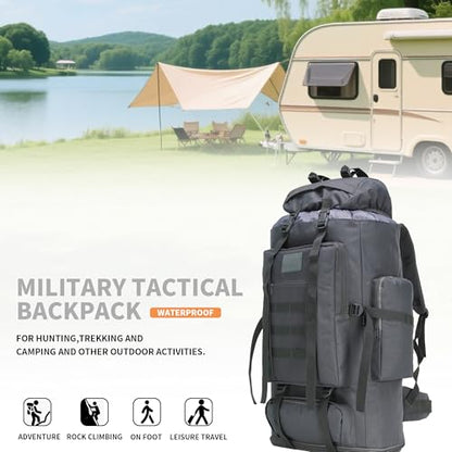 100L Hiking Camping Backpack MOLLE Rucksack Waterproof Daypack (Grey) - color: Grey