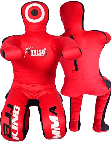 Un-Filled Grappling Dummy Wrestling Dummy Jiu Jitsu Dummy for BJJ MMA Judo Karate Practice Adult Kids - color: Red, size: 5ft / 60"