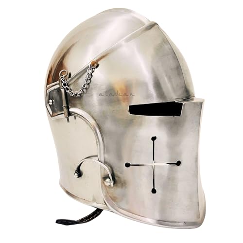 Templar Crusaders Knight Helmet Halloween Costume (Polished Barbuta Helmet)