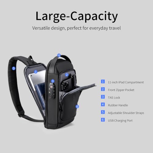 Kingsons Anti-theft Sling Backpack with Lock& Charger for Men - color: Black