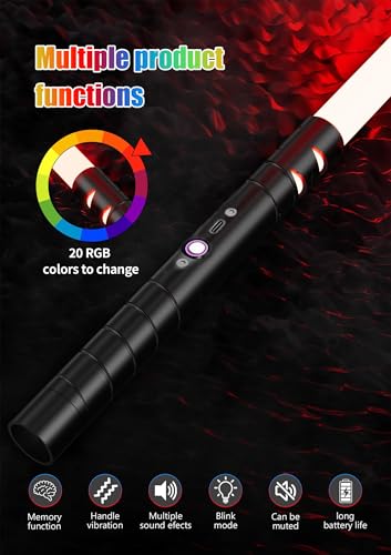 jvmusaber Lightsaber, 4 Sound Fonts, 20 RGB Colors FX Metal Hilt - color: 20 Colors 40in 1pc Black