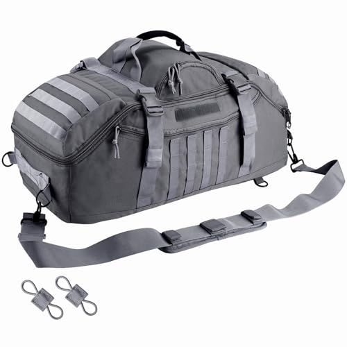 Hannibal Tactical 55L Large Duffle Bag, 3-in-1 Tactical Backpack MOLLE Pack for Sports, Gym, Outdoor, Grey - color: Grey, size: 55L