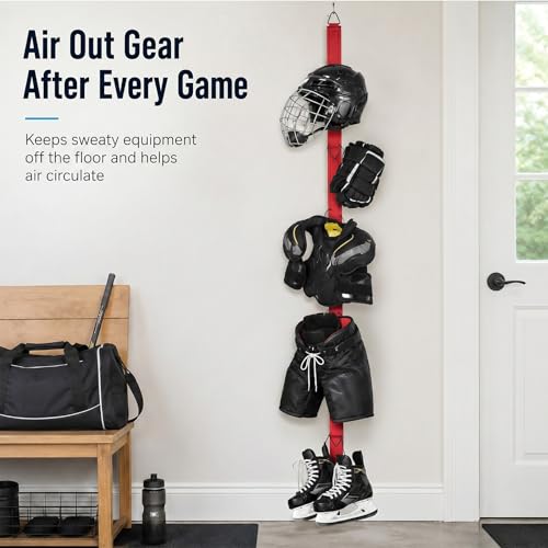 TUYUU Portable Hockey Equipment Drying Rack 5 Hooks Gifts for Youth & Men - color: Red