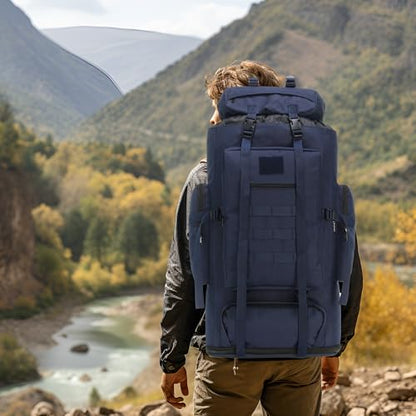 100L Hiking Camping Backpack MOLLE Rucksack Waterproof Daypack (Blue) - color: Blue
