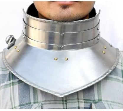 Medieval Steel Gorget Neck Armor – Polished Knight Throat Guard with Riveted Edges – Adjustable Medieval Armor for LARP, Cosplay, Reenactment & Renaissance